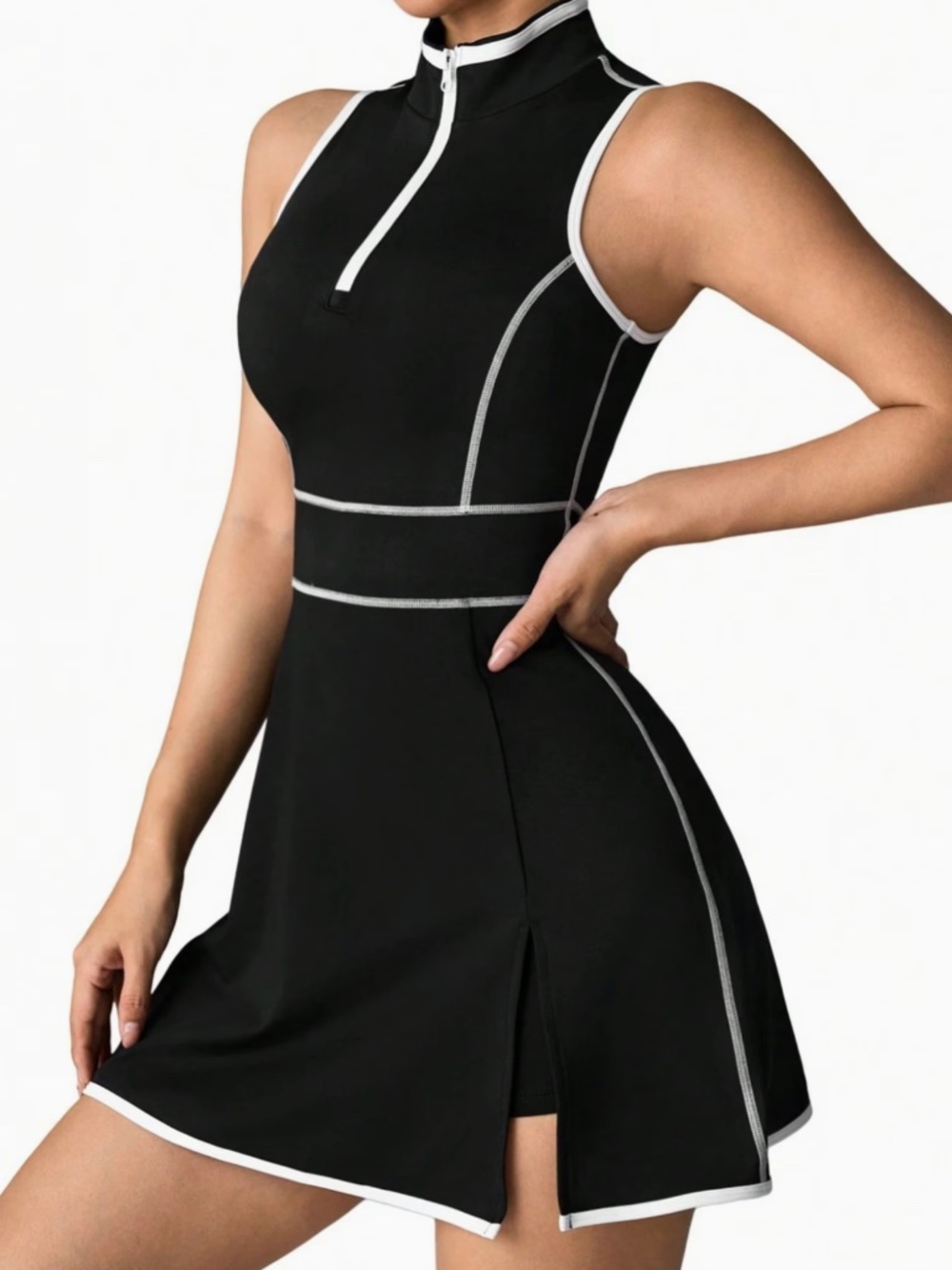 Black Racerback Athletic Dress with White Piping - Large NWOT